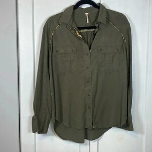 Free People - Dark army Green button down shirt - small